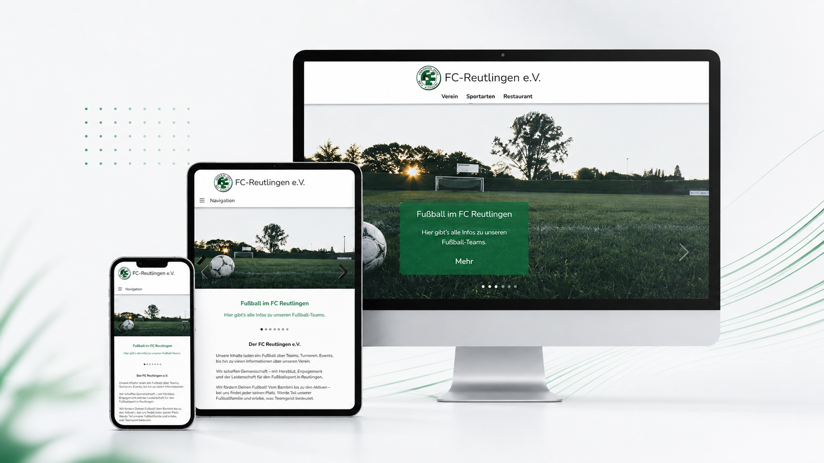 Responsive TYPO3-Website des FC Reutlingen auf Desktop, Tablet und Smartphone
