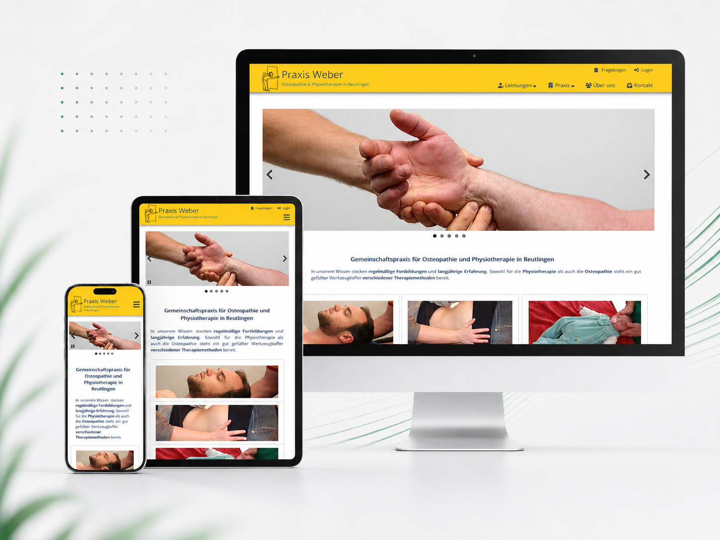 Responsive Website der Praxis Weber Reutlingen auf Desktop, Tablet und Smartphone
